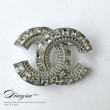 Load image into Gallery viewer, Chanel Handmade silver tone brooch encrusted with crystal Diagra art 230131 2