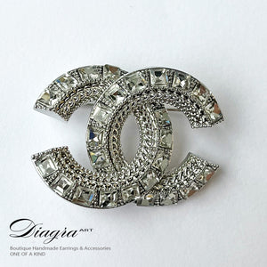 Chanel Handmade silver tone brooch encrusted with crystal Diagra art 230131 2