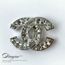 Load image into Gallery viewer, Chanel Handmade silver tone brooch encrusted with crystal Diagra art 230131 3