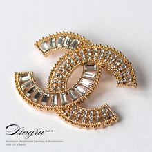 Load image into Gallery viewer, Goldtone crystal chanel brooch handmade Diagra art 211030