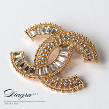 Load image into Gallery viewer, Chanel brooch handmade goldtone crystal Diagra art 220901