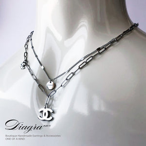 Chanel Necklace silvertone handmade daigra art 2907228
