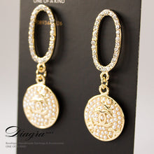 Load image into Gallery viewer, Chanel earrings goldtone faux pearl and crystal handmade designer inspired 161208 back