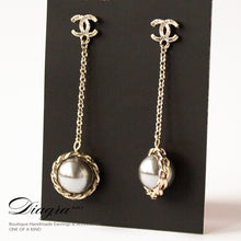 Load image into Gallery viewer, Chanel Pearl Dangle Earrings one of a kind designer inspired 161234 2