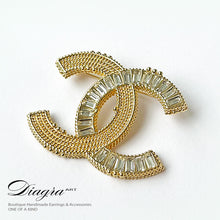 Load image into Gallery viewer, Chanel brooch Handmade gold tone encrusted with crystals Diagra art 240151
