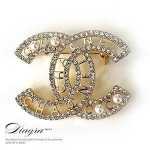 CC brooch encrusted with crystals and Pearls Diagra art 190234