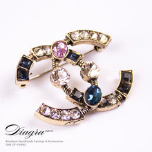 Load image into Gallery viewer, cc-brooch-old-gold-tone-crystal-handmade-diagra-art-200237-1