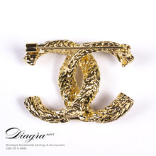 Load image into Gallery viewer, chanel-brooch-gold-crystal-designer-inspired-handmade-back