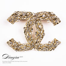Load image into Gallery viewer, chanel-brooch-gold-crystal-designer-inspired-handmade-brooch-61913-front