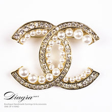 Load image into Gallery viewer, chanel-brooch-gold-pearl-designer-inspired-handmade-61953-front