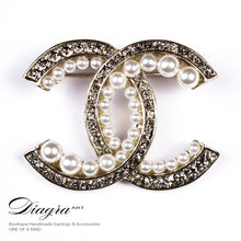 Load image into Gallery viewer, chanel-brooch-bronze-pearls-handmade-designer-inspired-62053-front