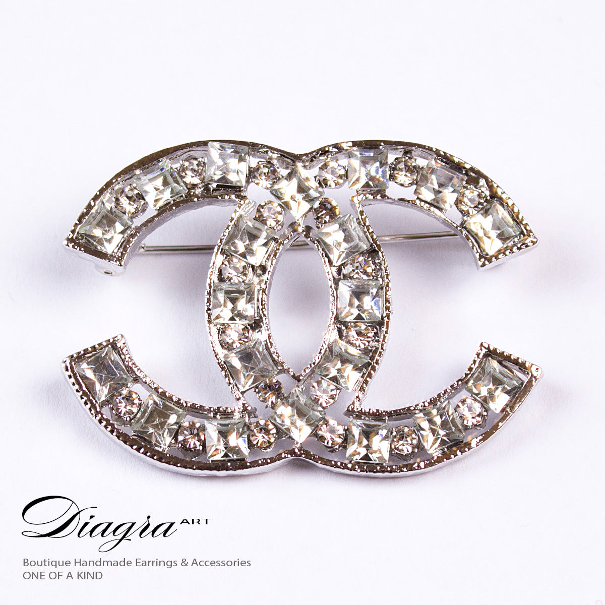 Chanel cc brooch silvertone crystalhandmade Diagra art 200225