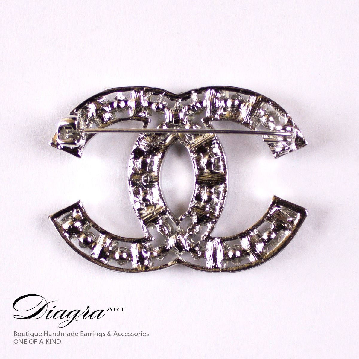 Chanel cc brooch silvertone crystalhandmade Diagra art 200225