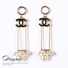 Load image into Gallery viewer, chanel-earrings-gold-handmade-designer-inspired-one-of-a-kind-61925-front