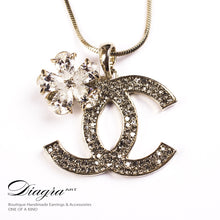 Load image into Gallery viewer, chanel-necklace-designer-inspired-bronze-logo-flower-61959-front