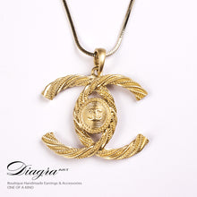 Load image into Gallery viewer, chanel-necklace-designer-inspired-gold-logo-61958-front