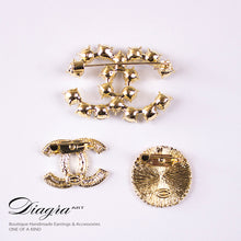 Load image into Gallery viewer, set-3-cc-black-crystal-chanel-brooches-diagra-art-200240-back