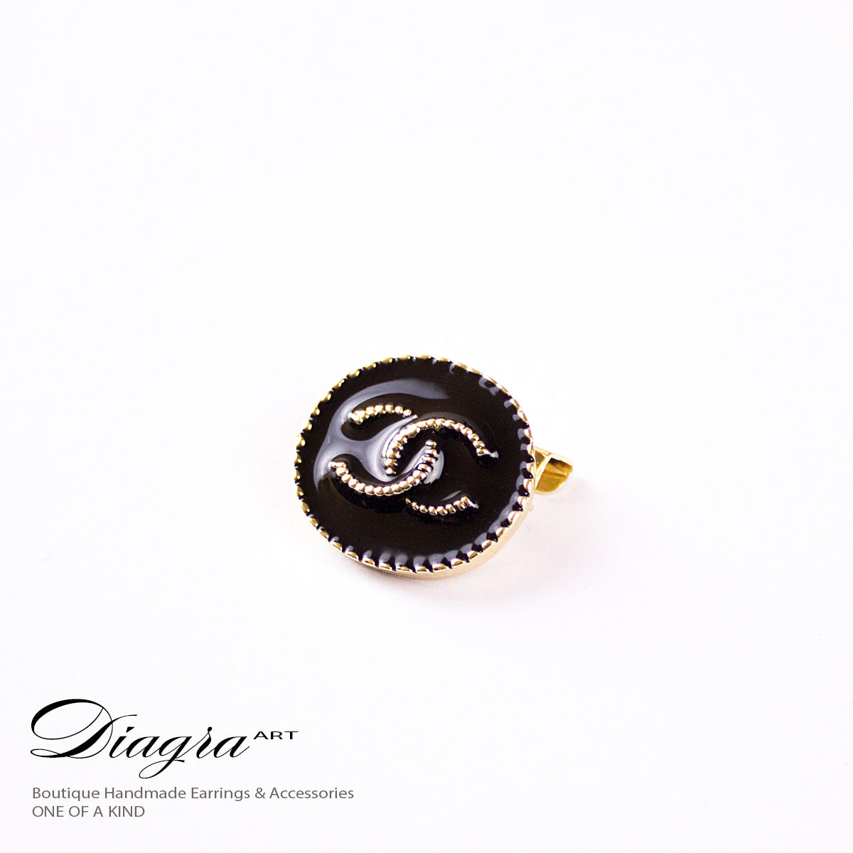 Set of 3 CC chanel brooches black goldtone faux pearl and crystal diagra art  200242 – Diagra
